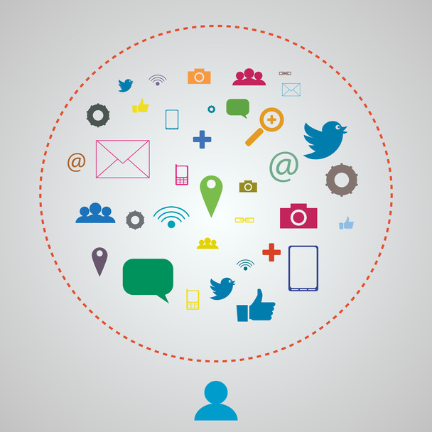 Social network and media icons, pictograms - Vector, Image