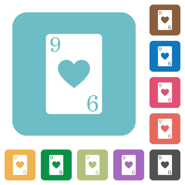 Nueve de corazones tarjeta blanca iconos planos en el color redondeado fondos cuadrados
 - Vector, Imagen