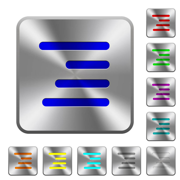 Κείμενο στοιχισμένο δεξιά χαραγμένο εικόνες στρογγυλεμένες πλατεία γυαλιστερό χάλυβα κουμπιά - Διάνυσμα, εικόνα