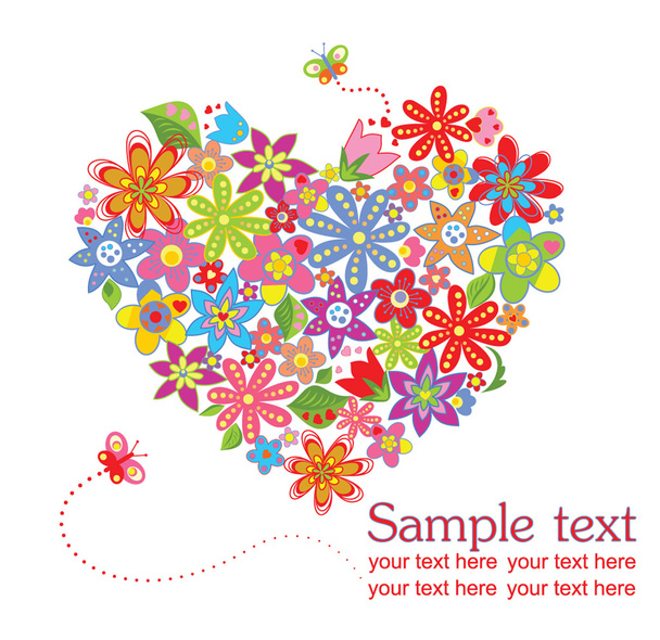 Greeting card with floral heart - Vector, Image