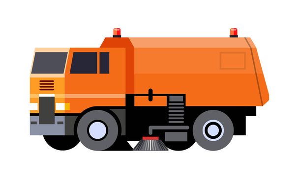 minimalistische Ikone City Sweeper Truck Seitenansicht. Straßenkehrfahrzeug. moderne vektorisolierte Illustration. Coe - Fahrerhaus über Motor - Vektor, Bild