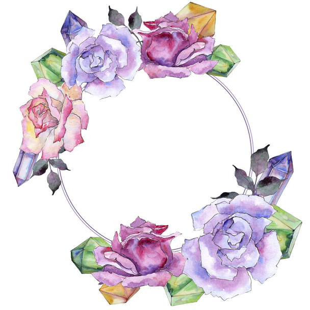 Pink rose. Floral botanical flower. Frame border ornament square. Aquarelle wildflower for background, texture, wrapper pattern, frame or border. - 写真・画像