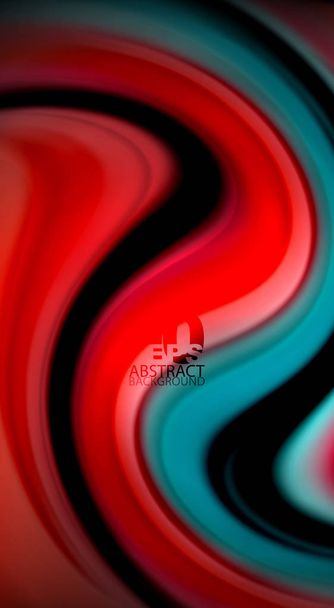 Fluid rainbow colors on black background, vector wave lines and swirls - Vector, Image