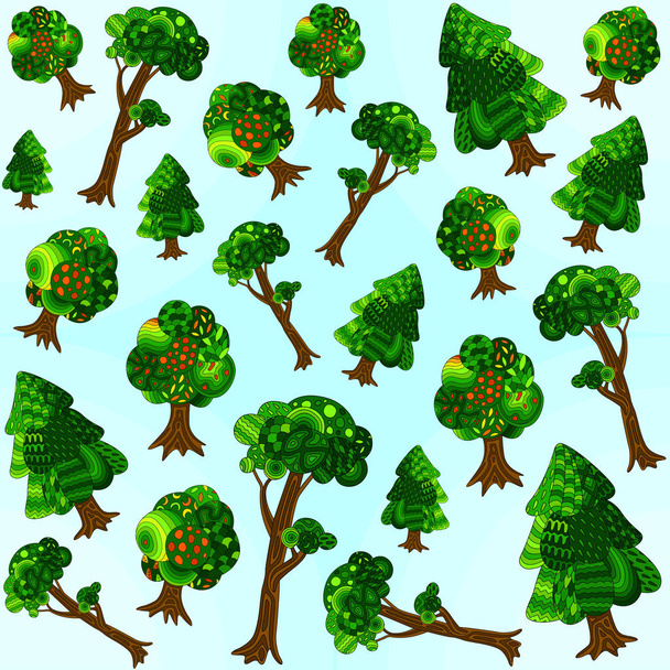 Mooie naadloze patroon met decoratieve bomen op blauwe achtergrond - Vector, afbeelding