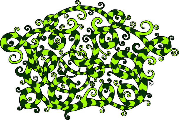 Krásný zelený vzor s pruhovanou liána na bílém pozadí - Vektor, obrázek