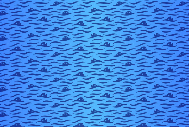 水の表面と魚の頭を持つ単純な美しい青いシームレス パターン - ベクター画像