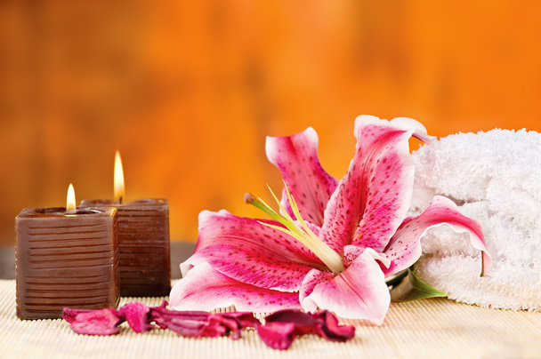 candles with towel and orchid - Photo, Image