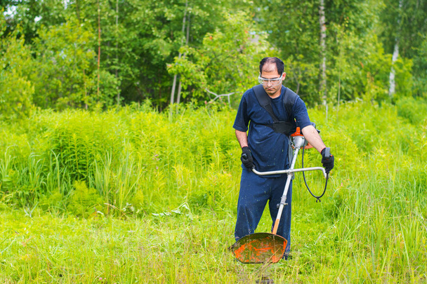 muž s ruční sekačka seká trávu - Fotografie, Obrázek