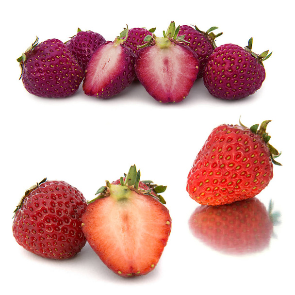 many different sets of strawberries on white background, isolate with strawberries, a lot different on one sheet.  - Foto, Imagen
