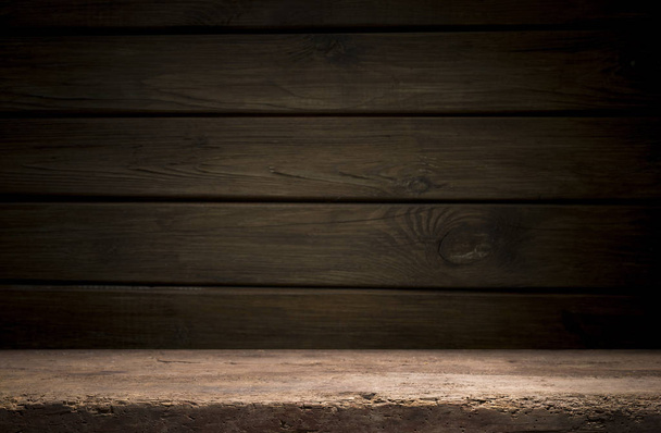 Old wood table top with smoke in the dark background. - Foto, immagini