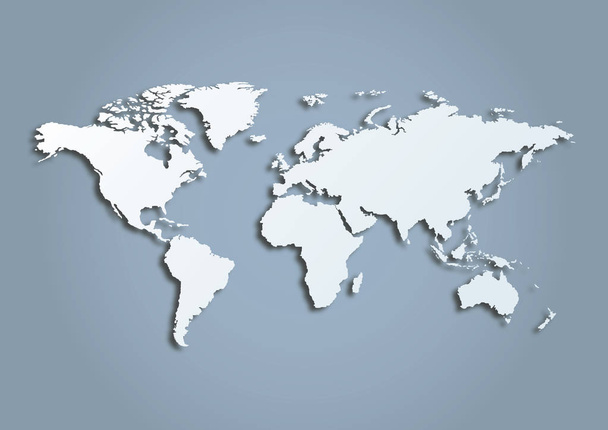 3D-Vektorweltillustration mit glatten Vektorschatten und weißer Karte der Kontinente der Welt - Gestaltungselement für Infografiken und andere globale Illustrationen - Vektor, Bild