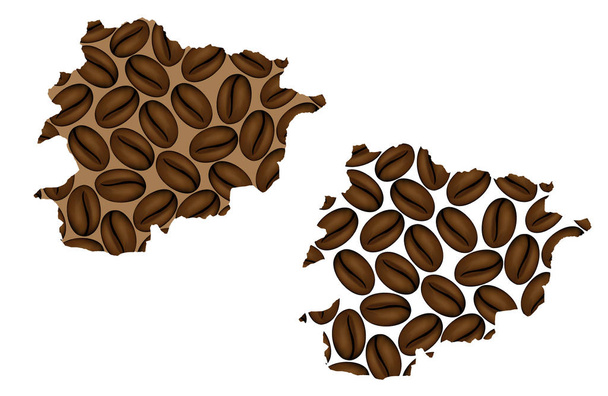 Andora - Mapa ziarna kawy, Księstwo mapę dolin Andory, wykonany z ziaren kawy, - Wektor, obraz