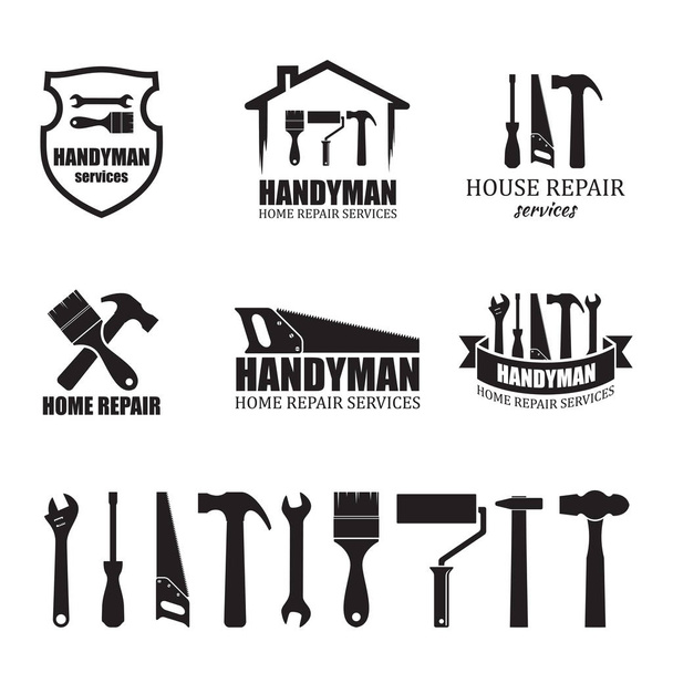 Set of different handyman services icons, isolated on white background. For logo, label or banner - Vector, Image