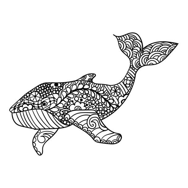 Whale, zentangle print, adult coloring page. Hand drawn artistically, ornamental patterned Whale illustration. Sea Animal collection, t-shirt design.  - Foto, afbeelding