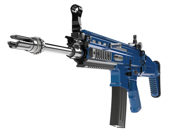 Armada metálica azul moderno rifle de asalto - vista frontal primer plano disparo
 - Foto, Imagen