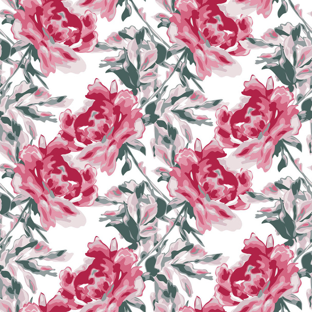Elegant seamless pattern with peony flowers, design elements. Floral  pattern for invitations, cards, print, gift wrap, manufacturing, textile, fabric, wallpapers - Vector, Imagen