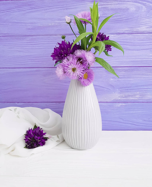 flowers vase chrysanthemum bell on a wooden  - Photo, Image