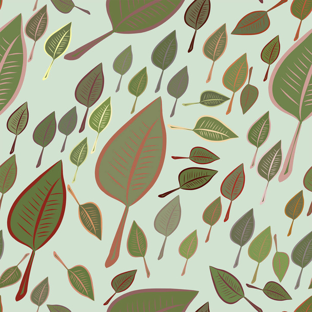 Seamless illustrations of leaves. Good for web page, wallpaper, graphic design, catalog, texture or background. Cartoon style vector graphic. - Вектор,изображение