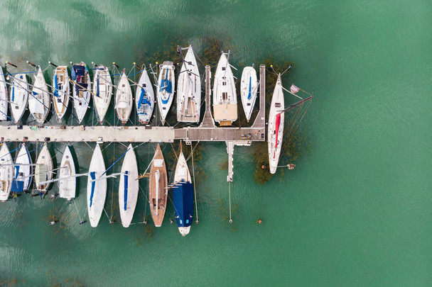 White sailing boats in Lake Balaton, drone top view - Photo, Image