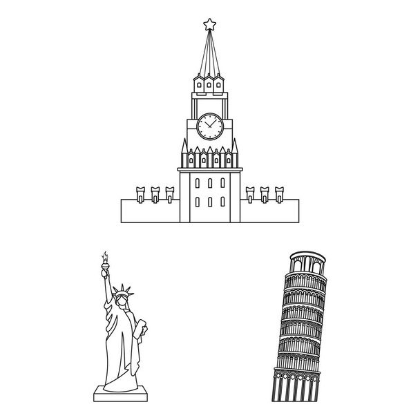 Sights of different countries outline icons in set collection for design. Famous building vector symbol stock web illustration. - Вектор, зображення