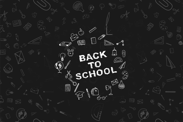 Back to school. Set of doodle icons with black chalkboard for education. Vector illustration EPS10. - Wektor, obraz