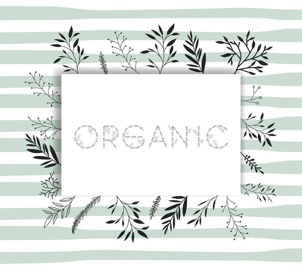 organic word with handmade font and floral decoration - Vector, Image