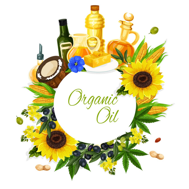 Olivenöl, Sonnenblumen, Mais und Kokosöl - Vektor, Bild