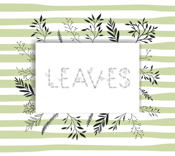 φύλλα λέξη με χειροποίητα γραμματοσειρά και floral διακόσμηση - Διάνυσμα, εικόνα