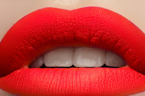 Beautiful female with shiny lips close-up - Фото, изображение
