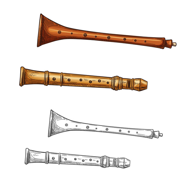 Bosquejo de instrumento musical folclórico de flauta de madera
 - Vector, imagen