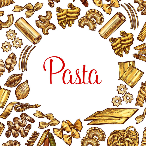 Cartel de pasta con marco de boceto de macarrones italianos
 - Vector, imagen