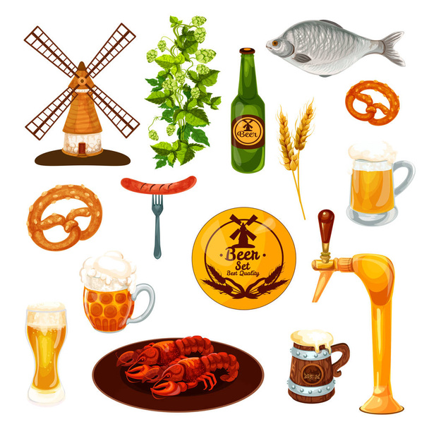 Sör ital- és snack élelmiszer ikon bár, pub-design - Vektor, kép