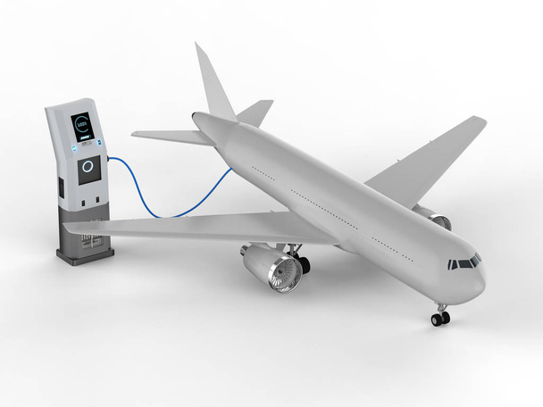 3d rendering airplane charges with electric charging station  - Photo, Image