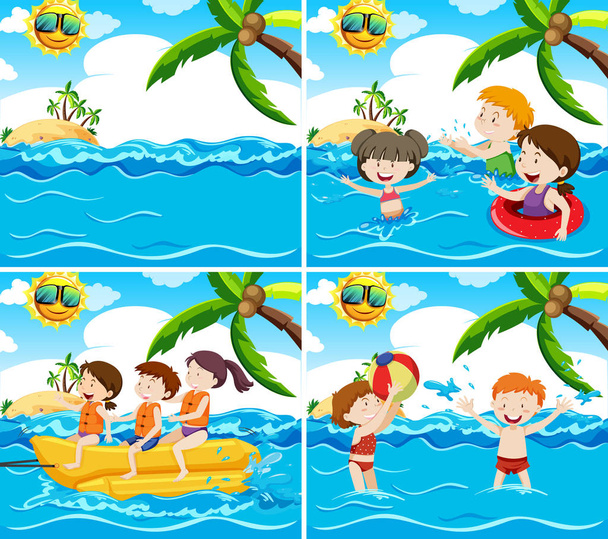 Set van verschillende strand scène illustratie - Vector, afbeelding