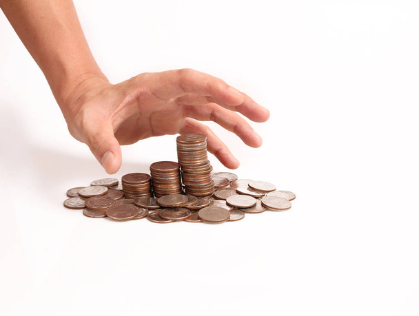 Χρήματα κέρμα stack αυξανόμενη επιχείρηση στο ένα χέρι - Φωτογραφία, εικόνα