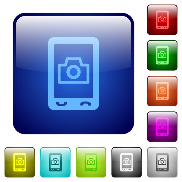 Mobile photography icons in rounded square color glossy button set - Vector, Image