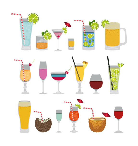 tropical cocktails set icons - Wektor, obraz