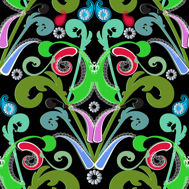 Floral colorful paisley seamless pattern. - Vetor, Imagem