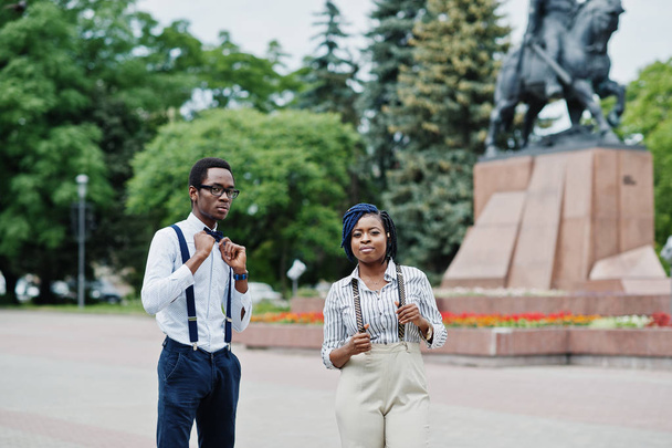 Stylish african american business couple posed outdoor. - Φωτογραφία, εικόνα