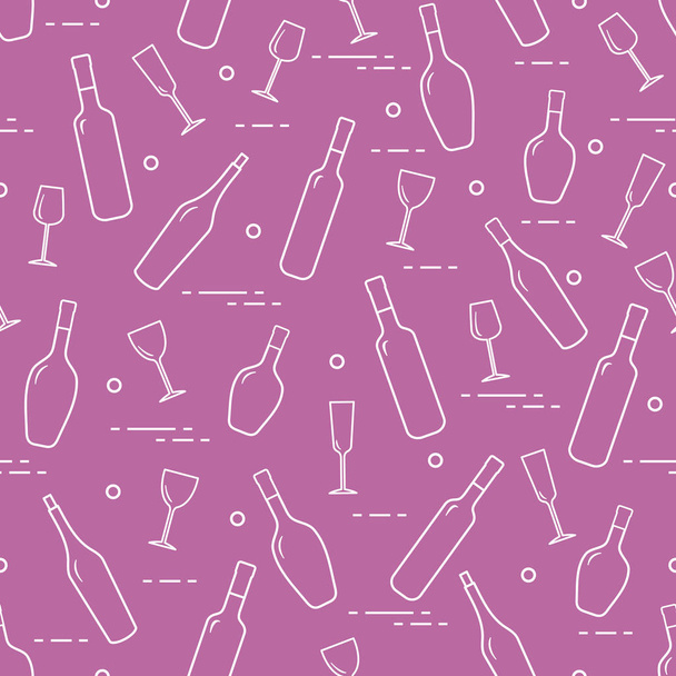 Seamless pattern of wine glasses and bottles of wine. Wine-making. Tasting. Sommelier. - Vector, Imagen