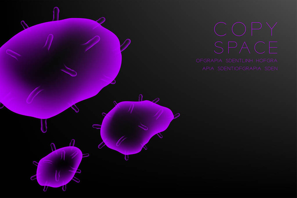 Microscope Disease cells set close up purple color illustration isolated glow on dark background - Vector, Image