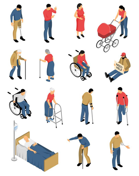 Disabled People Isometric Icons - Vector, Image