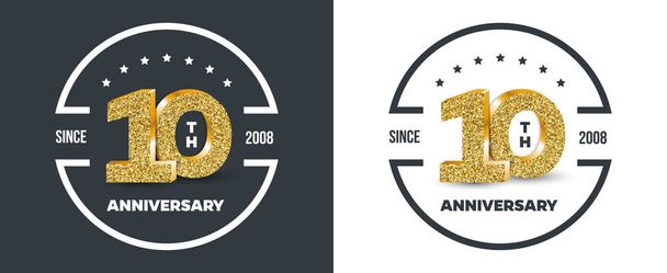 10. évfordulós logó sötét és fehér háttér előtt. 10 éves évfordulója bannerek. Vektoros illusztráció. - Vektor, kép