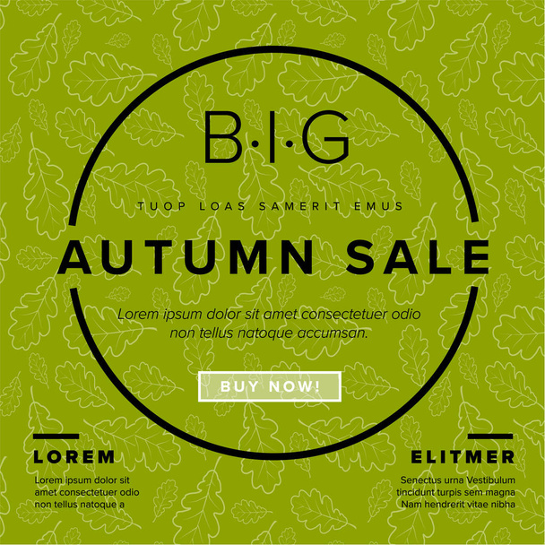Autumn sale vector social media template with green oak leafs background - Vektor, Bild