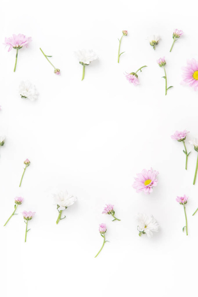 pattern with flowers framed at center arranged on white background   - 写真・画像