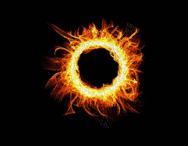 Round fire frame on black background. Vector illustration. Pointillism style. - Vector, afbeelding