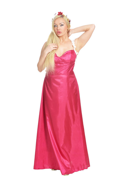 portrait of beautiful woman in pink dress  posing isolated  on white   - Zdjęcie, obraz