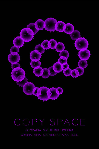 Symbol Microscope Disease cells close up set, At sign purple color malware or virus computer concept idea illustration isolated glow on dark background - Vector, Image