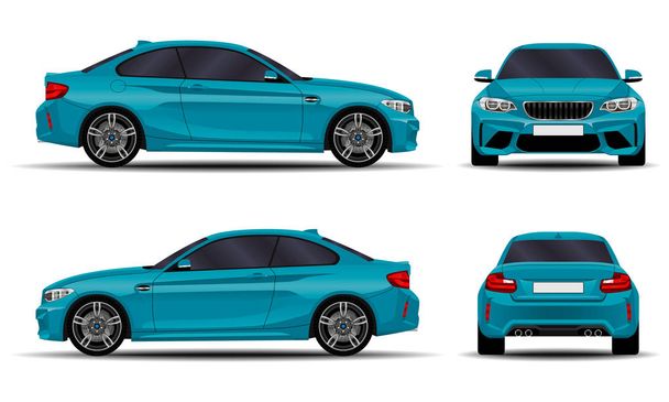 realistic car. sport coupe. front view; side view; back view. - Vector, Image