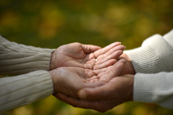deux personnes tenant la main sur la nature
 - Photo, image